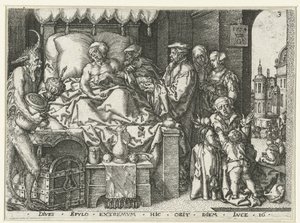 The Rich Man on His Deathbed (Parable of Lazarus and the Rich Man) by Heinrich Aldegrever