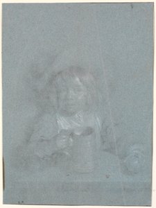 A Boy at a Table with an Apple and a Mug in His Hands by Heinrich Dittmers