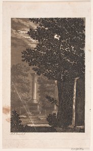 From Assistens Cemetery, (according to old auction catalog) Park with Column in Moonlight by Heinrich Grosch