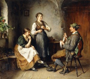 Three Figures in an Interior by Heinrich Hirt