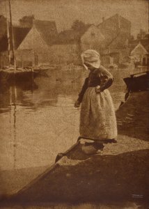 Dutch Girl in Landscape by Heinrich Kuhn