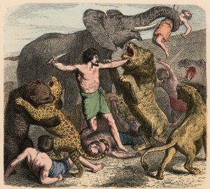 Ancient Rome: Criminals Being Attacked by Wild Animals by Heinrich Leutemann