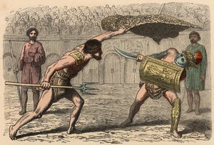 Ancient Rome: Gladiator fights in amphitheatre by Heinrich Leutemann
