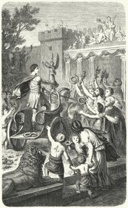 Reception of an Olympic champion in his home city in Ancient Greece (engraving) by Heinrich Leutemann
