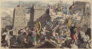 Roman Soldiers Storming a City (Coloured Engraving)