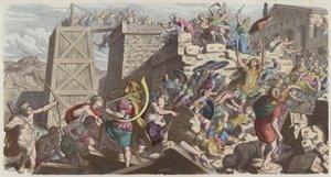 Roman soldiers storming a city
