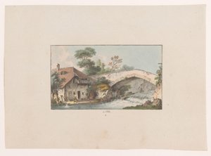 View of a House by a Bridge in Orbe