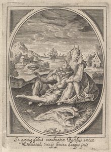A couple seated on the ground, the man holding a goblet and reclining by Heinrich Ulrich