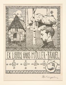 Bookplate: Ex Libris Hans Mueller-Blauel by Heinrich Vogeler