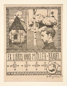 Bookplate: Ex Libris Hans Mueller-Brauel by Heinrich Vogeler