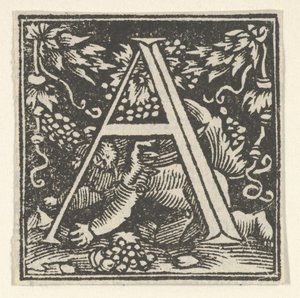 Initial letter A with putto