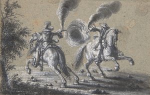 Two Horsemen Shooting at Each Other by Heinrich Werdmuller