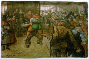 Wrestling Match in the Show Booth by Heinrich Zille