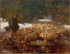 Shepherd with Sheep in Landscape