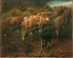 Sheep with Black Dog by Heinrich von Zügel