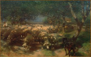 Flock of Sheep with Dog