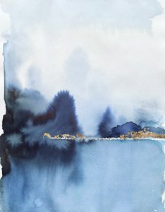 Golden Horizon Blue Landscape by Helena Ryhle