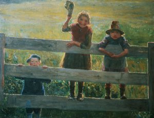 Three Small Children at the Gate by Helga Ring Reusch