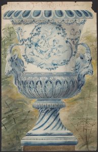 Large Blue Urn with Two Goat Heads by Helmer Osslund