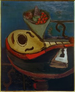 Still Life: Mandolin and Bowl with Fruits on a Table by Helmut Kolle