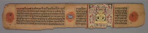 Leaf from a Jain Manuscript: Yoga-shastra: Seated Yellow Jina Shantinatha Enshrined