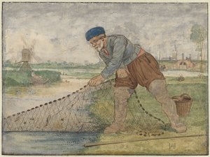 A Fisherman Hauling in His Net