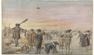 Winter Scene on the Ice, with a Hunter Showing an Otter by Hendrick Avercamp