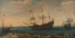 East Indiamen off a Coast