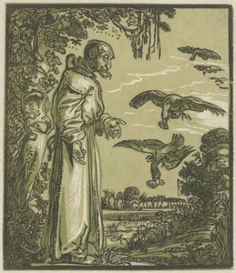 Paul the Hermit (Elijah?) Fed by Ravens by Hendrick Goltzius (attributed to)