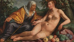 Vertumnus and Pomona by Hendrick Goltzius (signed by artist)