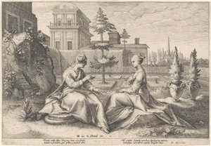 Juno Approaches Semele in the Form of Beroë (Metamorphoses of Ovid) by Hendrick Goltzius (workshop of)