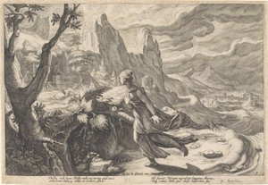 Thisbe Fleeing from the Lioness by Hendrick Goltzius (workshop of)