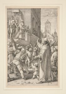 Ecce Homo, from The Passion, #8 in a series of 12 engravings by Hendrick Goltzius