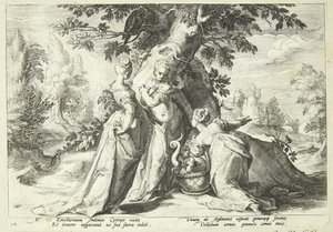 The Daughters of Cecrops Open the Basket Entrusted to Them by Minerva by Hendrick Goltzius