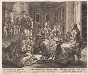 Lucretia and her Women Spinning, from The Story of Lucretia by Hendrick Goltzius