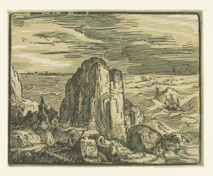 Rock on a Coast, Four Small Landscapes (series title) by Hendrick Goltzius