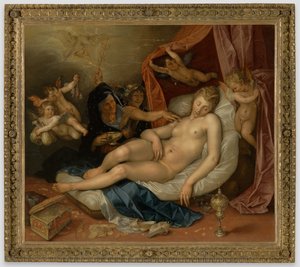 The Sleeping Danaë Being Prepared for Jupiter by Hendrick Goltzius