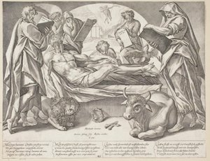 The Dead Christ and the Four Evangelists by Hendrick Goltzius