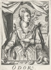 Smell (Odor), a Woman with a Flower Branch by Hendrick Hondius (rejected attribution)