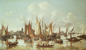 Dutch Ships at Dordrecht Harbour by Hendrick de Meyer