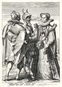 Marriage for Wealth Officiated by Satan (engraving) by Hendrik (after) Goltzius