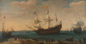 A number of East Indiamen off the Coast (The Mauritius and other East Indiamen Sailing out of the Marsdiep)