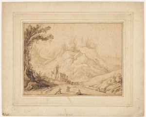 Mountain Landscape with Figures on a Road near an Inn by Hendrick Cornelisz. Vroom