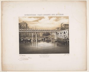 View of the Korenbeurs in Rotterdam with Future Vision of a Railway (series title: Projected State Railway through Rotterdam) by Hendrik Frederik Sartor