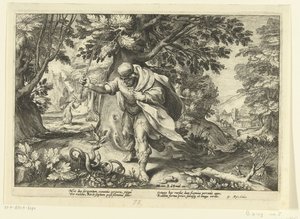 Teiresias beats two mating snakes, from Ovid