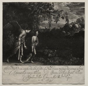 Tobias and the Angel (large plate) by Hendrik Goudt