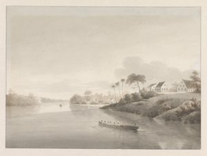 View of Several Houses by a River, Possibly the Jodensavanne by Hendrik Huygens