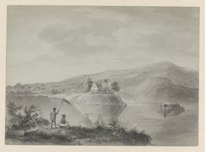 View of a River with Some Houses, Possibly Berg en Dal