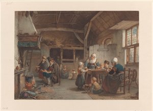 Peasant Interior, Family in the Kitchen by Hendrik Jacobus Scholten