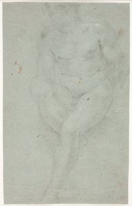 Male Model Study, Seated with Right Leg Drawn Up by Hendrik Krock